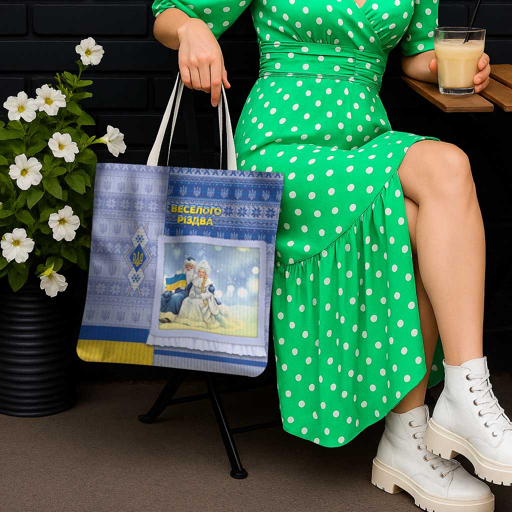Ukraine Ded Moroz And Snegurochka Christmas Tote Bag With Wool Effect Patterns - Wonder Print Shop