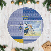 Ukraine Ded Moroz And Snegurochka Christmas Tree Skirt With Wool Effect Patterns - Wonder Print Shop