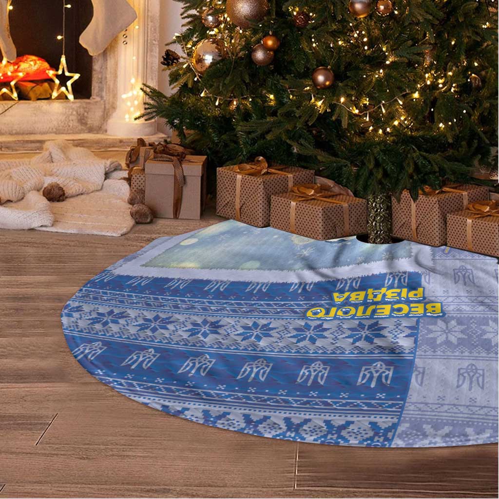 Ukraine Ded Moroz And Snegurochka Christmas Tree Skirt With Wool Effect Patterns - Wonder Print Shop