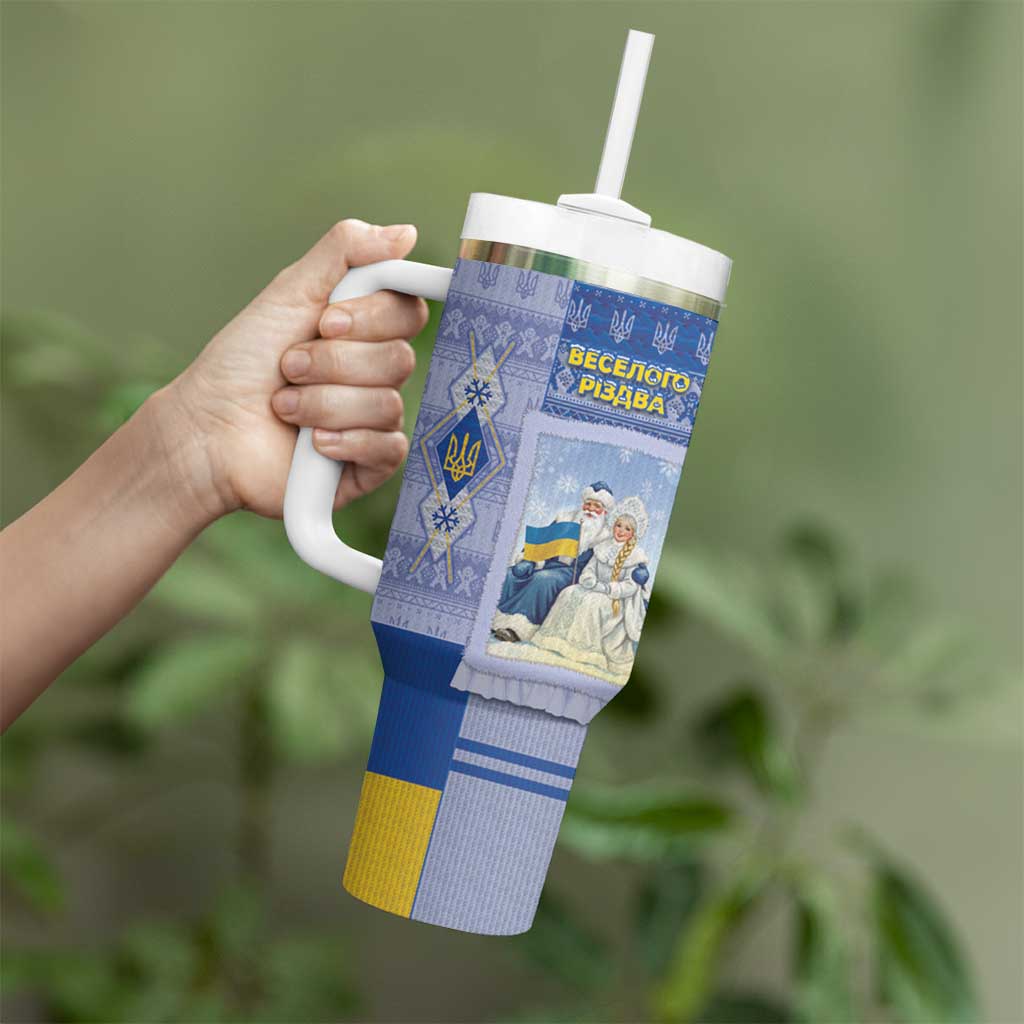 Ukraine Ded Moroz And Snegurochka Christmas Tumbler With Handle With Wool Effect Patterns - Wonder Print Shop