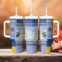 Ukraine Ded Moroz And Snegurochka Christmas Tumbler With Handle With Wool Effect Patterns - Wonder Print Shop