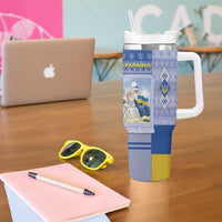 Ukraine Ded Moroz And Snegurochka Christmas Tumbler With Handle With Wool Effect Patterns - Wonder Print Shop