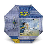 Ukraine Ded Moroz And Snegurochka Christmas Umbrella With Wool Effect Patterns - Wonder Print Shop