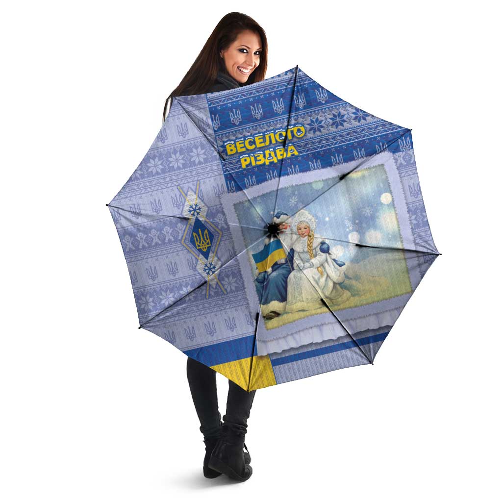 Ukraine Ded Moroz And Snegurochka Christmas Umbrella With Wool Effect Patterns - Wonder Print Shop