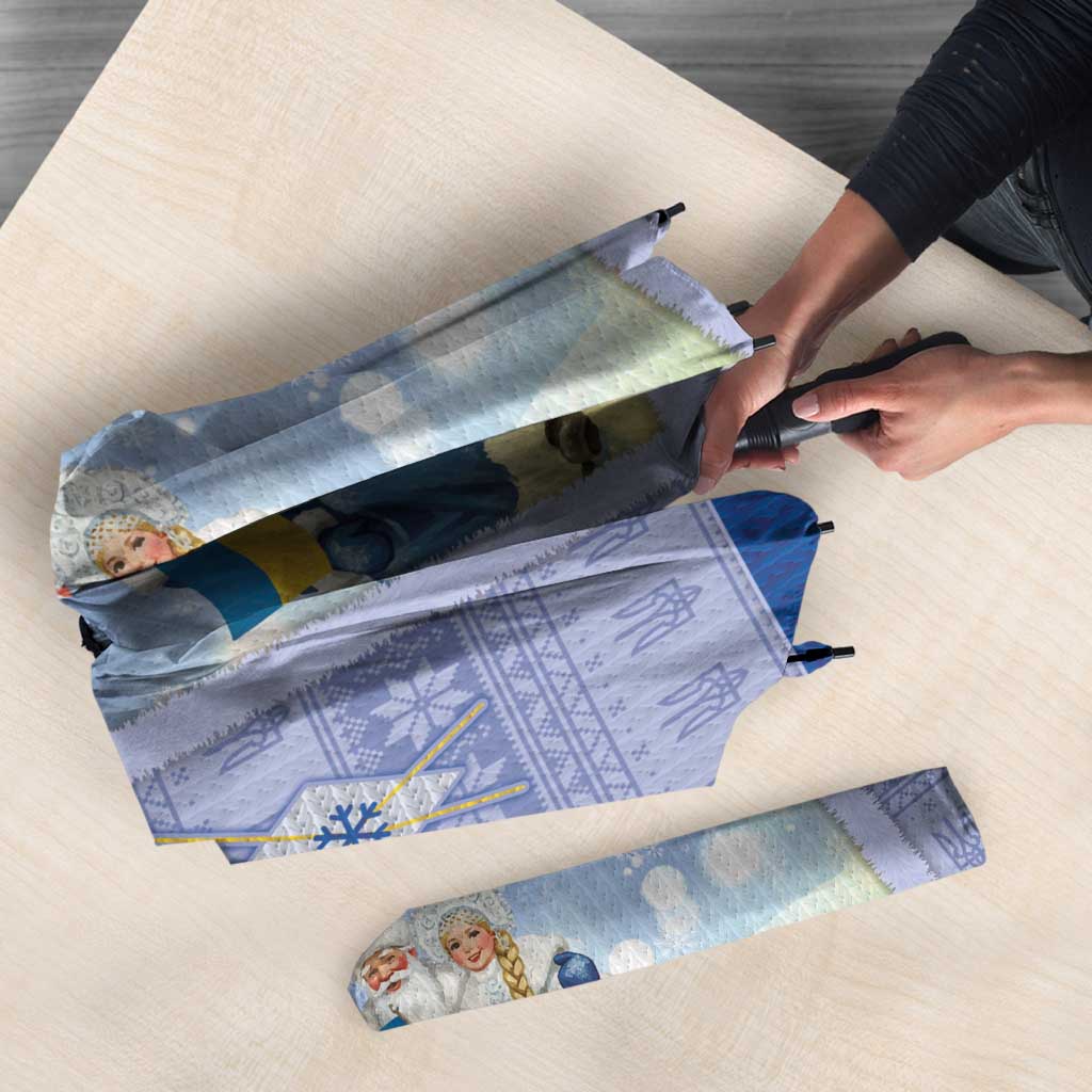 Ukraine Ded Moroz And Snegurochka Christmas Umbrella With Wool Effect Patterns - Wonder Print Shop