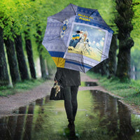 Ukraine Ded Moroz And Snegurochka Christmas Umbrella With Wool Effect Patterns - Wonder Print Shop