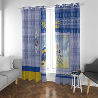 Ukraine Ded Moroz And Snegurochka Christmas Window Curtain With Wool Effect Patterns - Wonder Print Shop