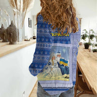 Ukraine Ded Moroz And Snegurochka Christmas Women Casual Shirt With Wool Effect Patterns - Wonder Print Shop