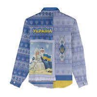 Ukraine Ded Moroz And Snegurochka Christmas Women Casual Shirt With Wool Effect Patterns - Wonder Print Shop