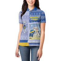 Ukraine Ded Moroz And Snegurochka Christmas Women Polo Shirt With Wool Effect Patterns - Wonder Print Shop