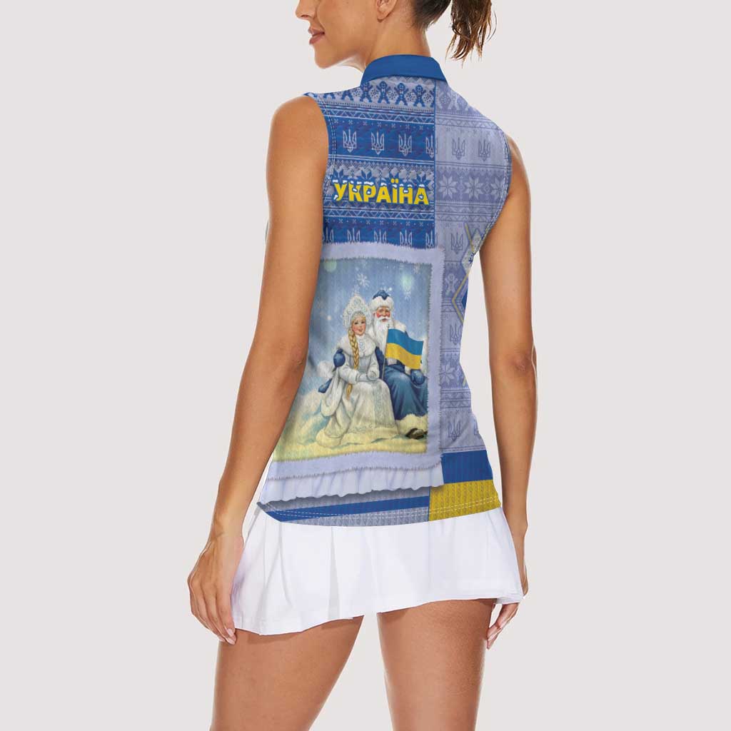 Ukraine Ded Moroz And Snegurochka Christmas Women Sleeveless Polo Shirt With Wool Effect Patterns - Wonder Print Shop