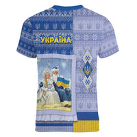 Ukraine Ded Moroz And Snegurochka Christmas Women V-Neck T-Shirt With Wool Effect Patterns - Wonder Print Shop