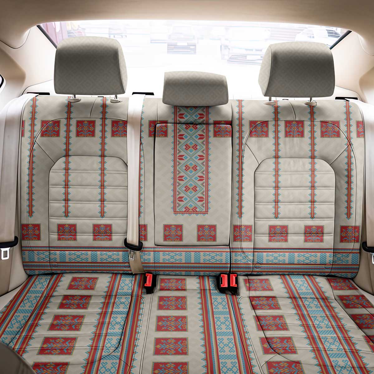 Lithuanian National Costume Back Car Seat Cover Traditional Folk Pattern - Wonder Print Shop