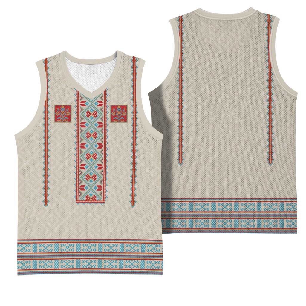 Lithuanian National Costume Basketball Jersey Traditional Folk Pattern - Wonder Print Shop
