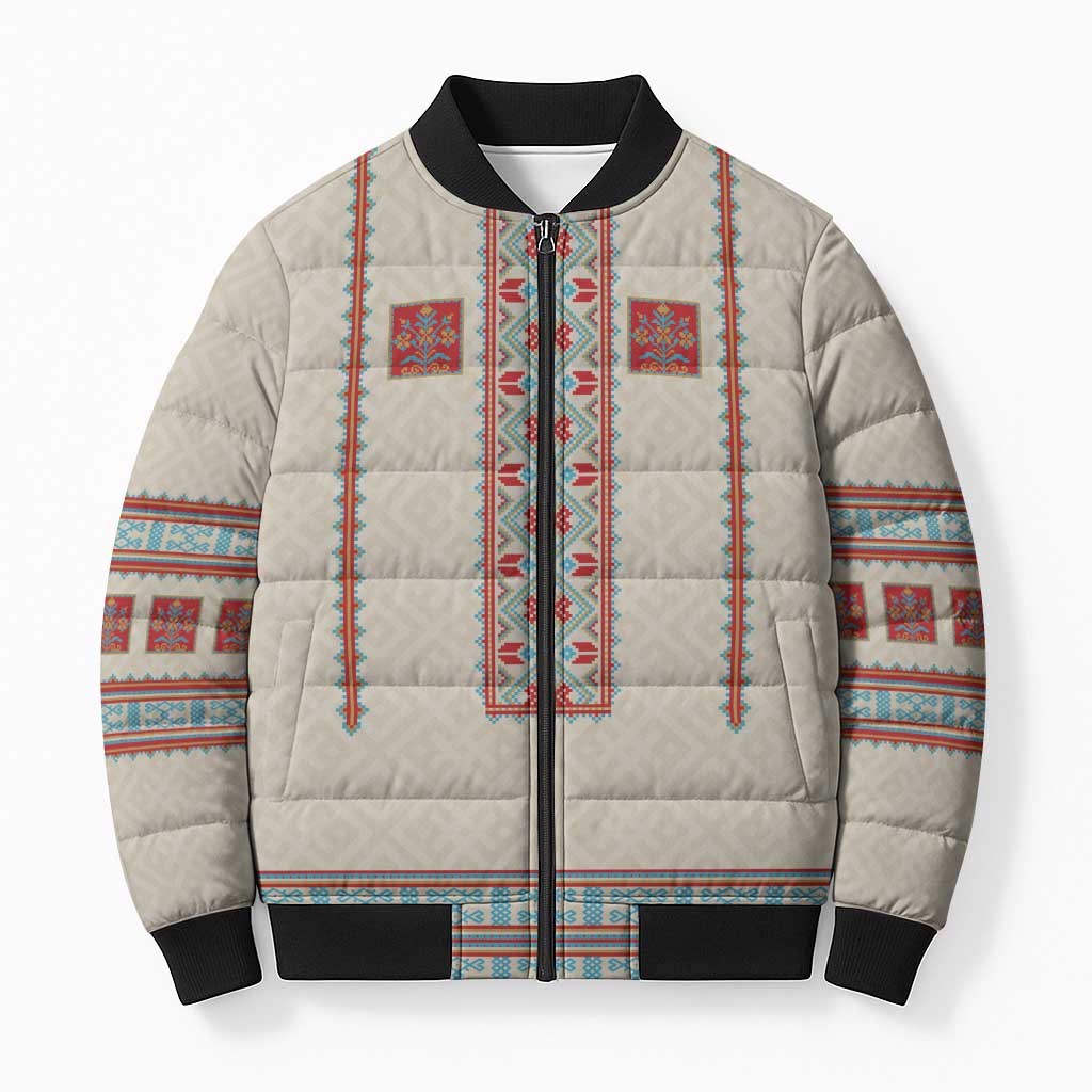 Lithuanian National Costume Bomber Puffer Jacket Traditional Folk Pattern - Wonder Print Shop
