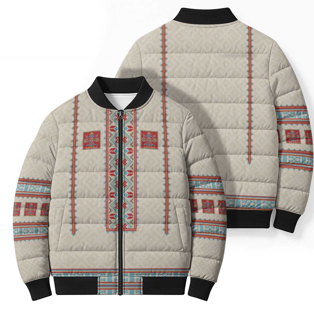 Lithuanian National Costume Bomber Puffer Jacket Traditional Folk Pattern - Wonder Print Shop