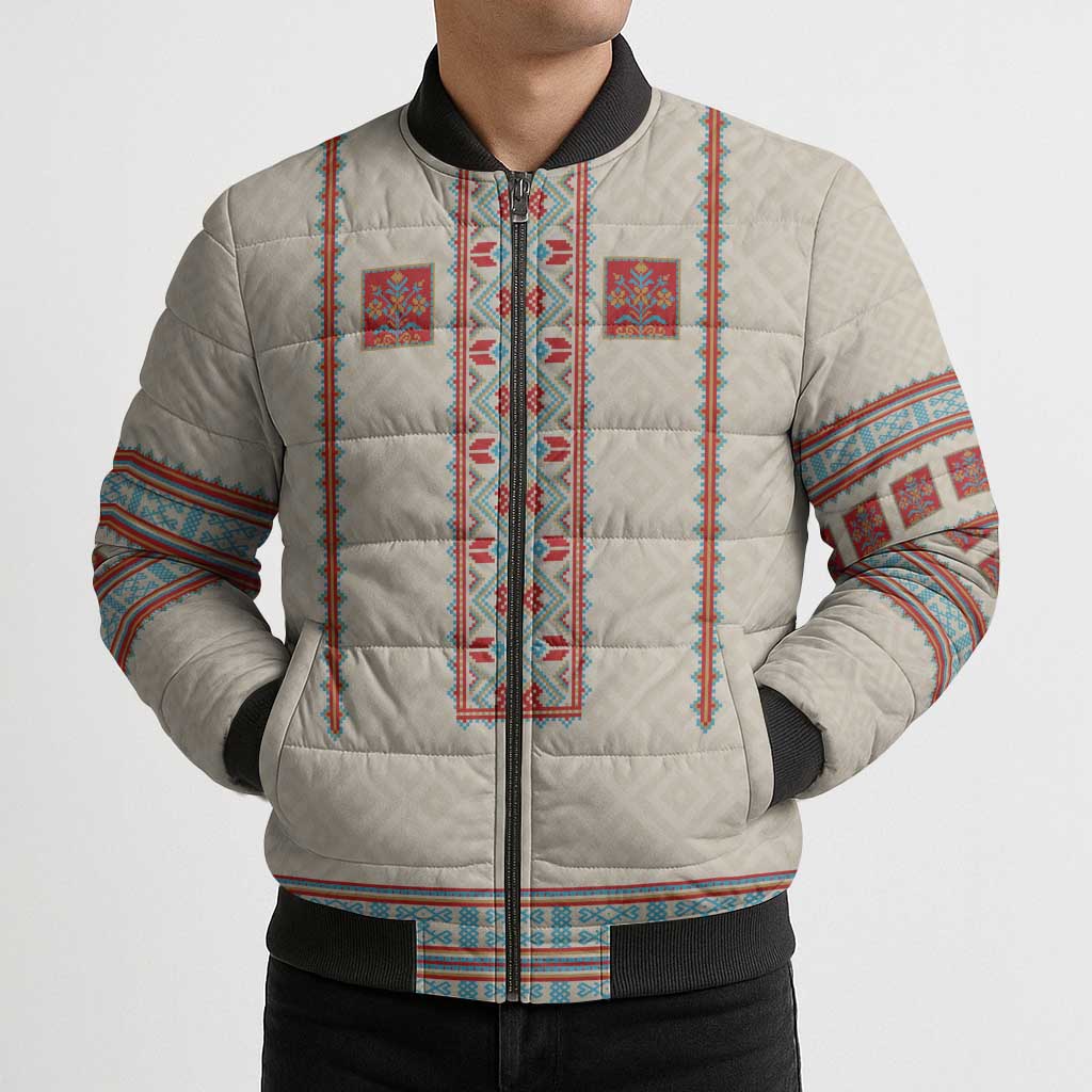 Lithuanian National Costume Bomber Puffer Jacket Traditional Folk Pattern - Wonder Print Shop