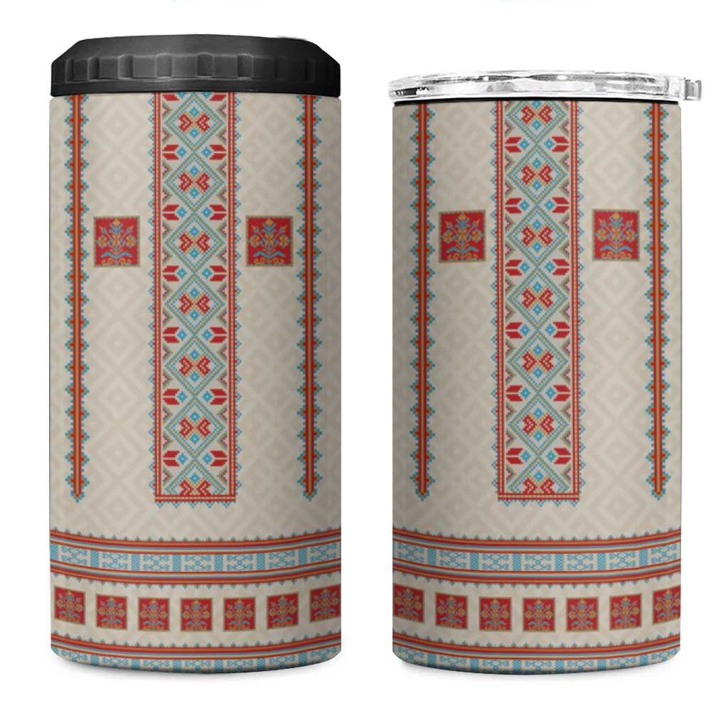 Lithuanian National Costume 4 in 1 Can Cooler Tumbler Traditional Folk Pattern - Wonder Print Shop
