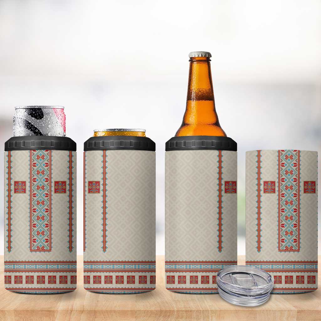Lithuanian National Costume 4 in 1 Can Cooler Tumbler Traditional Folk Pattern - Wonder Print Shop