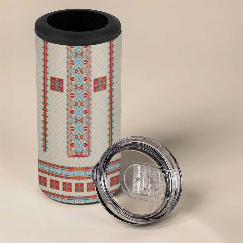 Lithuanian National Costume 4 in 1 Can Cooler Tumbler Traditional Folk Pattern - Wonder Print Shop