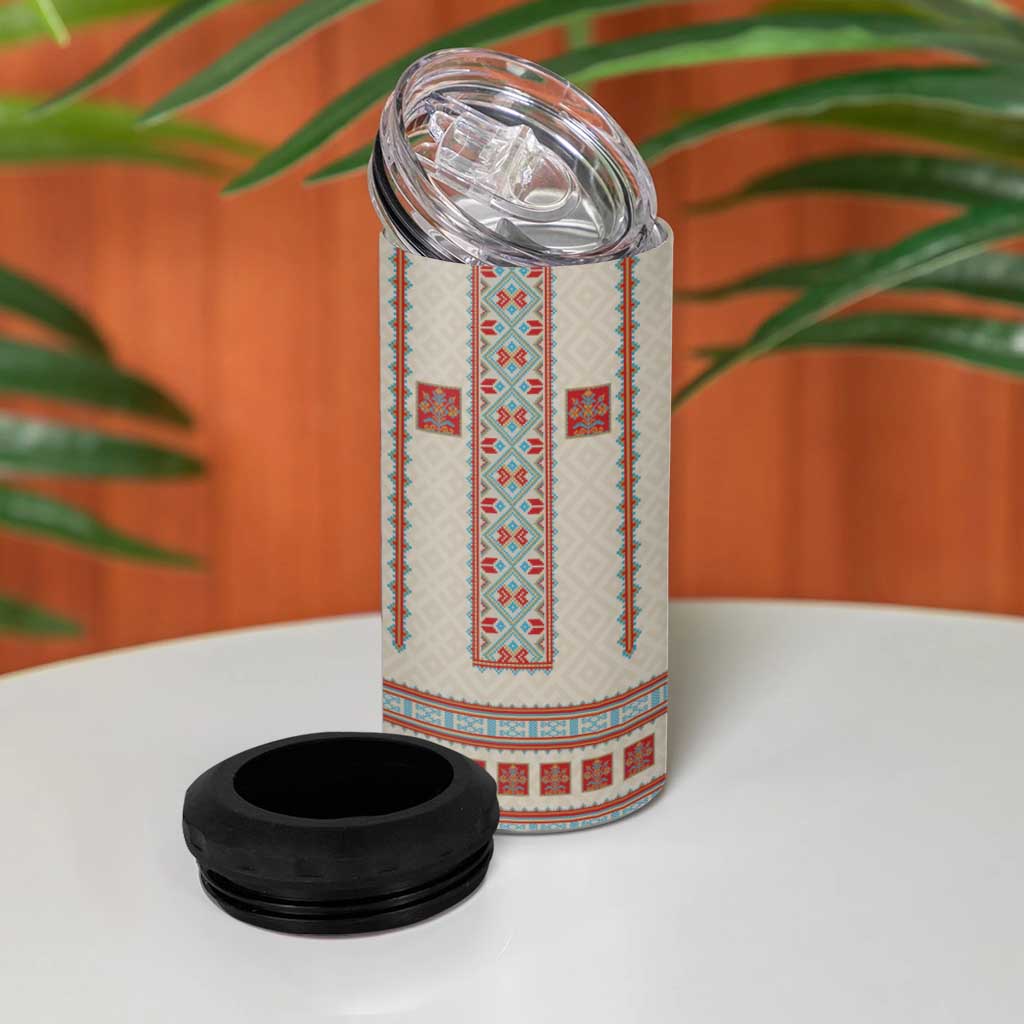 Lithuanian National Costume 4 in 1 Can Cooler Tumbler Traditional Folk Pattern - Wonder Print Shop