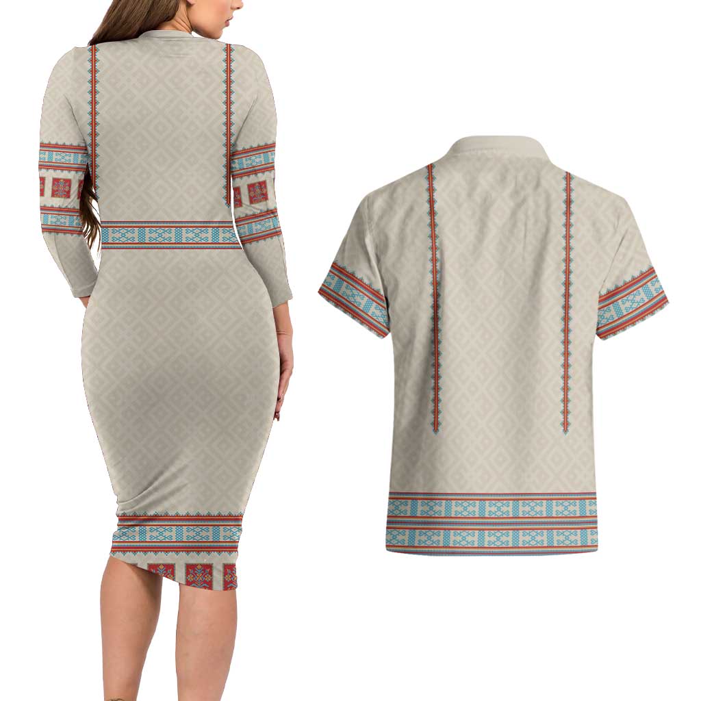 Lithuanian National Costume Couples Matching Long Sleeve Bodycon Dress and Hawaiian Shirt Traditional Folk Pattern - Wonder Print Shop