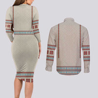 Lithuanian National Costume Couples Matching Long Sleeve Bodycon Dress and Long Sleeve Button Shirt Traditional Folk Pattern - Wonder Print Shop