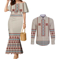Lithuanian National Costume Couples Matching Mermaid Dress and Long Sleeve Button Shirt Traditional Folk Pattern - Wonder Print Shop