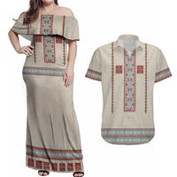 Lithuanian National Costume Couples Matching Off Shoulder Maxi Dress and Hawaiian Shirt Traditional Folk Pattern - Wonder Print Shop