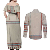 Lithuanian National Costume Couples Matching Off Shoulder Maxi Dress and Long Sleeve Button Shirt Traditional Folk Pattern - Wonder Print Shop