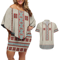 Lithuanian National Costume Couples Matching Off Shoulder Short Dress and Hawaiian Shirt Traditional Folk Pattern - Wonder Print Shop