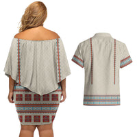 Lithuanian National Costume Couples Matching Off Shoulder Short Dress and Hawaiian Shirt Traditional Folk Pattern - Wonder Print Shop