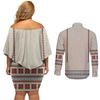 Lithuanian National Costume Couples Matching Off Shoulder Short Dress and Long Sleeve Button Shirt Traditional Folk Pattern - Wonder Print Shop