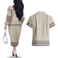 Lithuanian National Costume Couples Matching Off The Shoulder Long Sleeve Dress and Hawaiian Shirt Traditional Folk Pattern - Wonder Print Shop