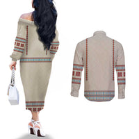 Lithuanian National Costume Couples Matching Off The Shoulder Long Sleeve Dress and Long Sleeve Button Shirt Traditional Folk Pattern - Wonder Print Shop