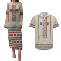 Lithuanian National Costume Couples Matching Puletasi and Hawaiian Shirt Traditional Folk Pattern - Wonder Print Shop