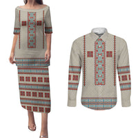 Lithuanian National Costume Couples Matching Puletasi and Long Sleeve Button Shirt Traditional Folk Pattern - Wonder Print Shop