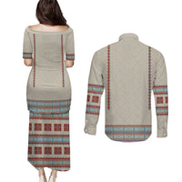 Lithuanian National Costume Couples Matching Puletasi and Long Sleeve Button Shirt Traditional Folk Pattern - Wonder Print Shop
