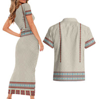 Lithuanian National Costume Couples Matching Short Sleeve Bodycon Dress and Hawaiian Shirt Traditional Folk Pattern - Wonder Print Shop