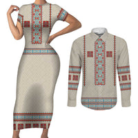Lithuanian National Costume Couples Matching Short Sleeve Bodycon Dress and Long Sleeve Button Shirt Traditional Folk Pattern - Wonder Print Shop