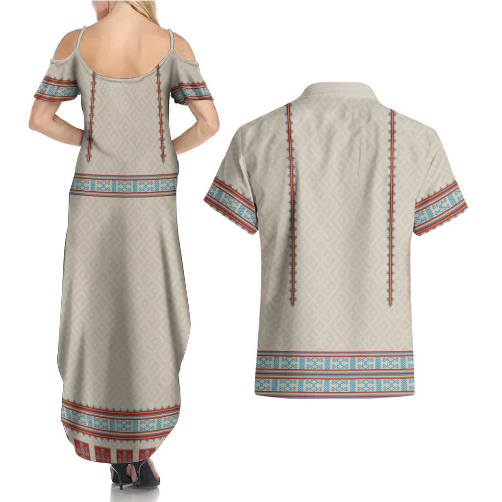 Lithuanian National Costume Couples Matching Summer Maxi Dress and Hawaiian Shirt Traditional Folk Pattern - Wonder Print Shop
