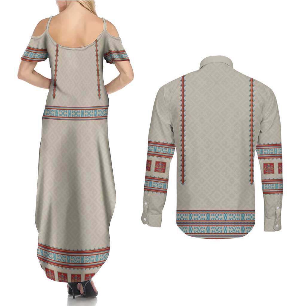 Lithuanian National Costume Couples Matching Summer Maxi Dress and Long Sleeve Button Shirt Traditional Folk Pattern - Wonder Print Shop