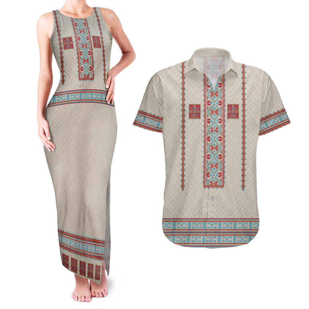 Lithuanian National Costume Couples Matching Tank Maxi Dress and Hawaiian Shirt Traditional Folk Pattern - Wonder Print Shop