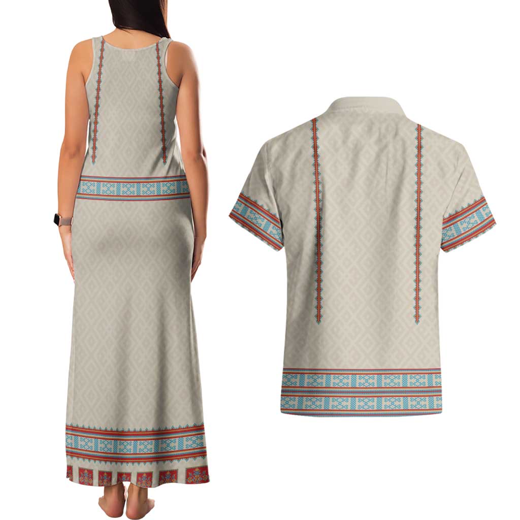 Lithuanian National Costume Couples Matching Tank Maxi Dress and Hawaiian Shirt Traditional Folk Pattern - Wonder Print Shop