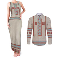 Lithuanian National Costume Couples Matching Tank Maxi Dress and Long Sleeve Button Shirt Traditional Folk Pattern - Wonder Print Shop