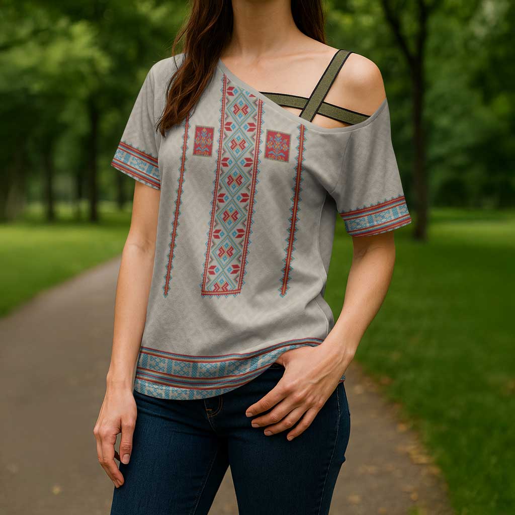 Lithuanian National Costume Cross Shoulder Shirt Traditional Folk Pattern - Wonder Print Shop