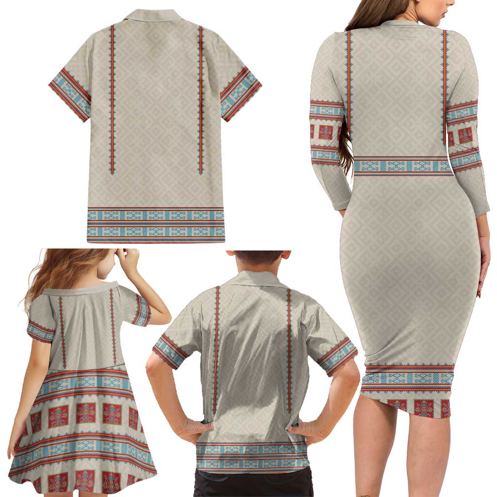 Lithuanian National Costume Family Matching Long Sleeve Bodycon Dress and Hawaiian Shirt Traditional Folk Pattern - Wonder Print Shop