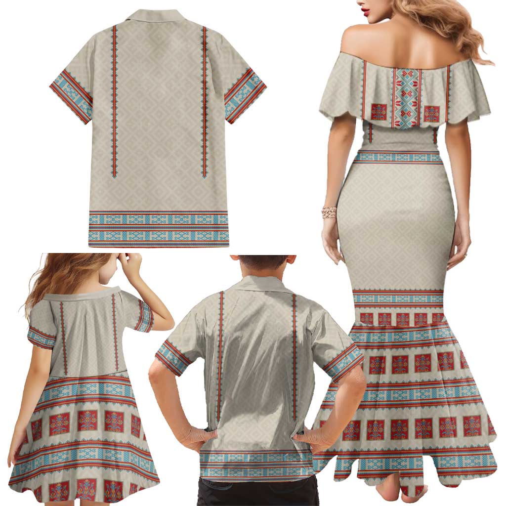 Lithuanian National Costume Family Matching Mermaid Dress and Hawaiian Shirt Traditional Folk Pattern - Wonder Print Shop