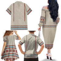 Lithuanian National Costume Family Matching Off The Shoulder Long Sleeve Dress and Hawaiian Shirt Traditional Folk Pattern - Wonder Print Shop