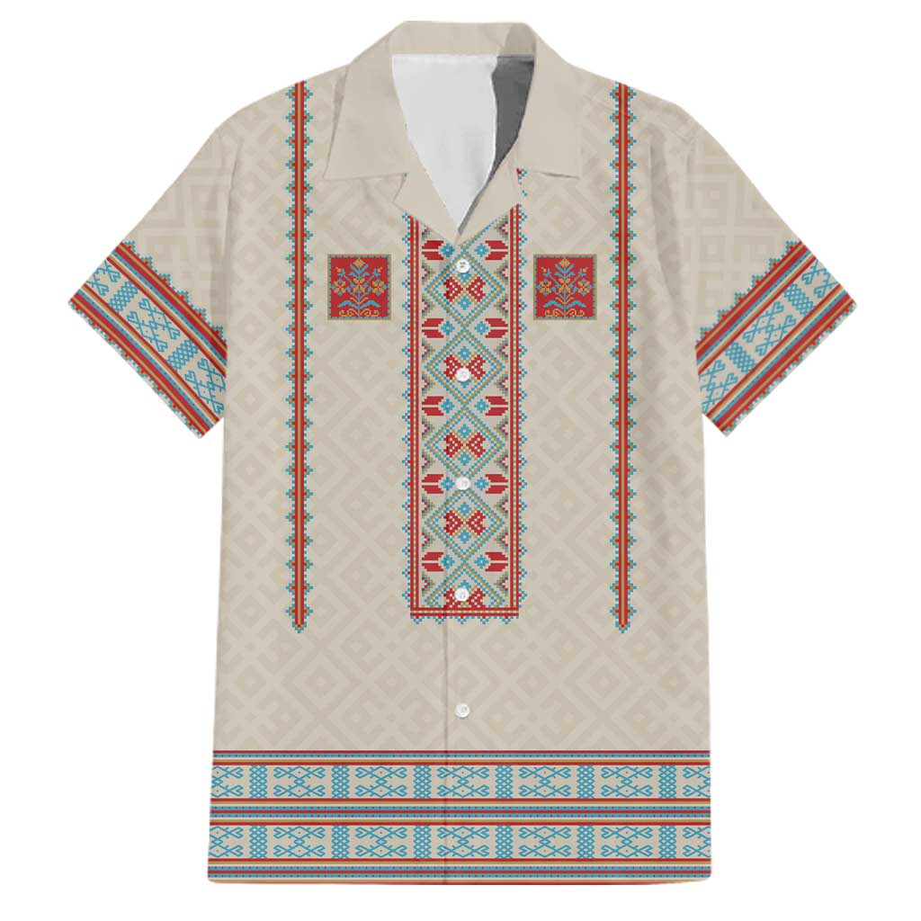 Lithuanian National Costume Family Matching Off The Shoulder Long Sleeve Dress and Hawaiian Shirt Traditional Folk Pattern - Wonder Print Shop
